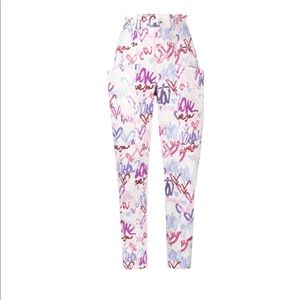 Isabel Marant Enucie Graffiti Heart-print Linen-blend Trousers In Pink